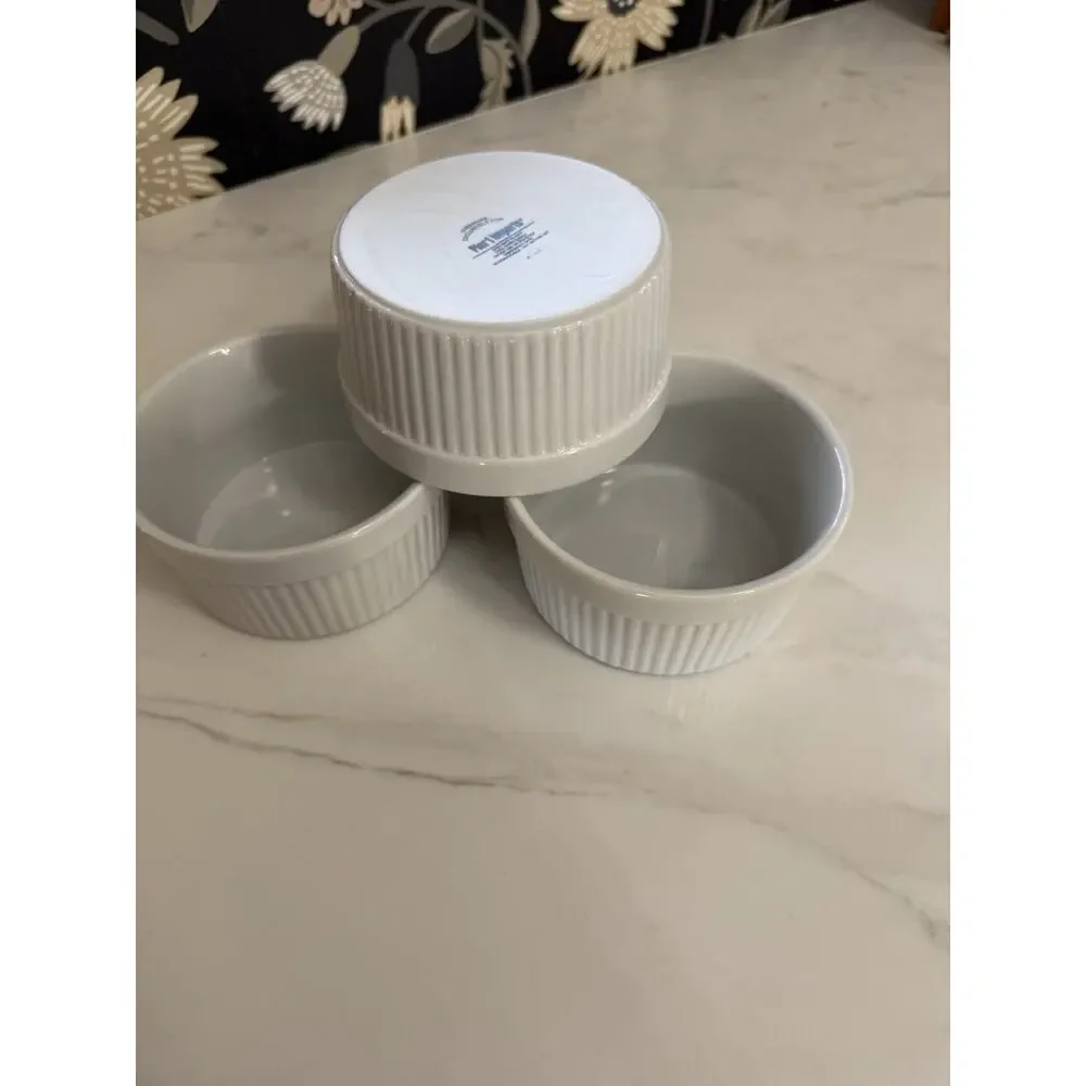 Pier 1 White Ceramic Ribbed 5 in. Ramekin Custard Souffle Dishes